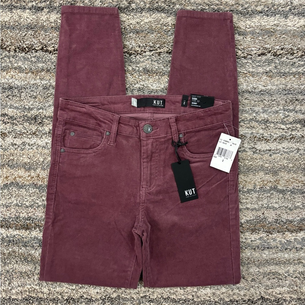 KUT From The Kloth High Rise Diana Fab Ab Corduroy Skinny Jeans Mauve Sz 2 NWT -
